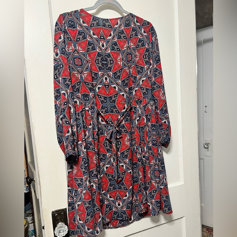 Anthropologie Paper Crown Navy and Red Print "Efflorescence" Swing Dress